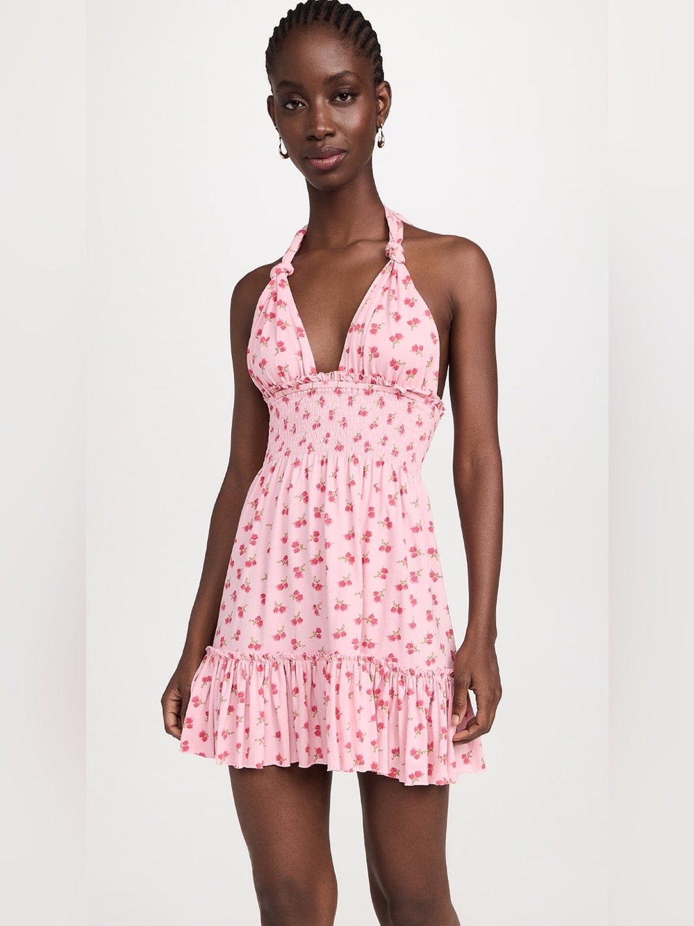 LoveShackFancy Aisling Dress Cherry Pink Floral Halter Mini Dress XXL NWOT
